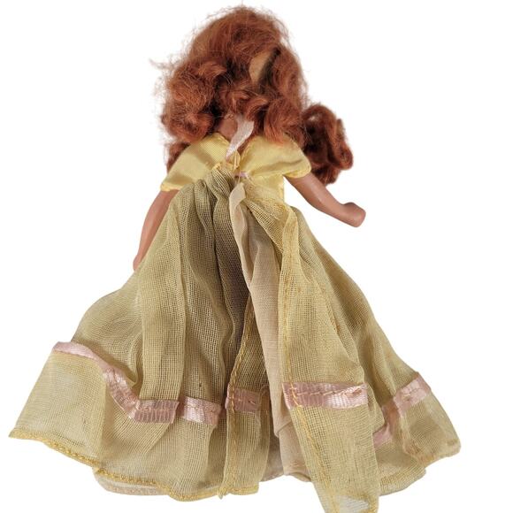 Vintage 6” Redhead Doll Yellow Gown Pink Ribbon Accents Collectible - Picture 2 of 12